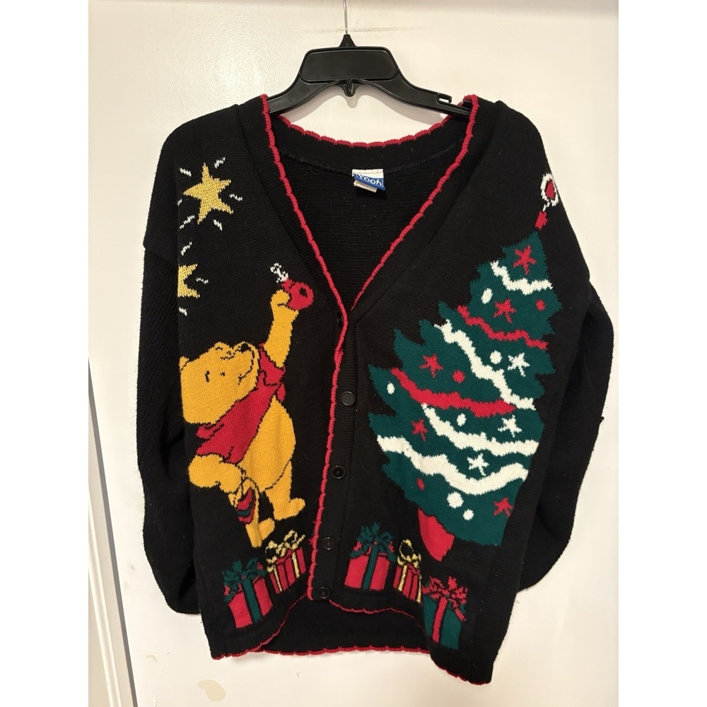 Vintage Disney Winnie The Pooh Christmas Knit Cardigan Sweater Women's Medium